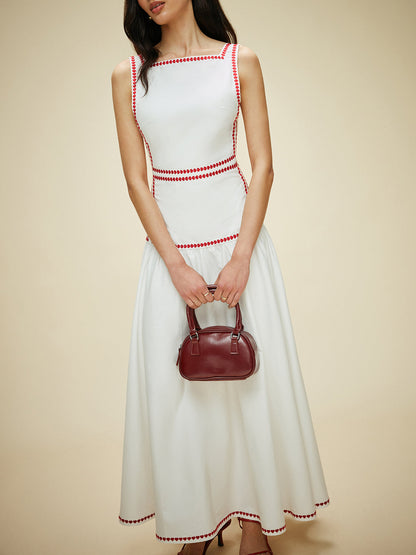 Cotton Contrast Trim Back Tie Dress