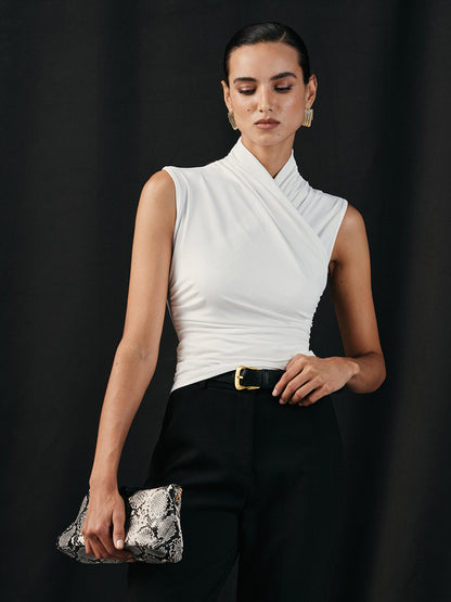 Cross Neck Ruched Tank Top