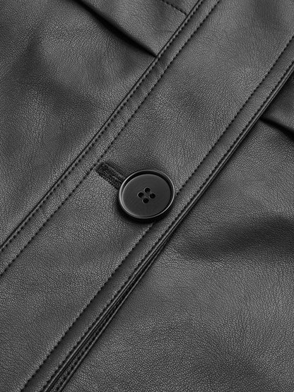 Stand Collar Belted PU Leather Quilted Jacket