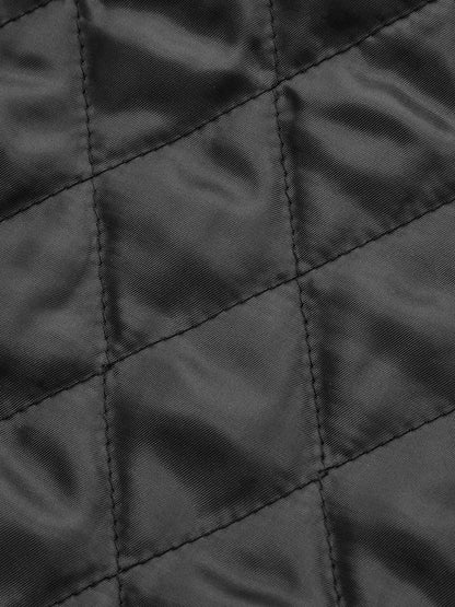 Stand Collar Belted PU Leather Quilted Jacket