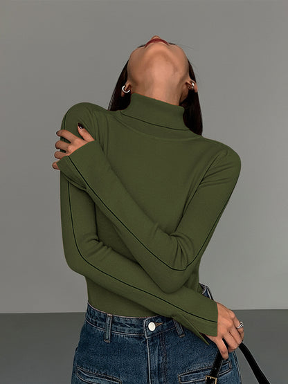 Contrast Piping Turtleneck Sweater