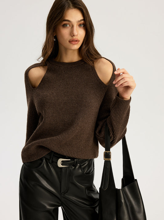 Cut-out Ribbed Knit Sweater