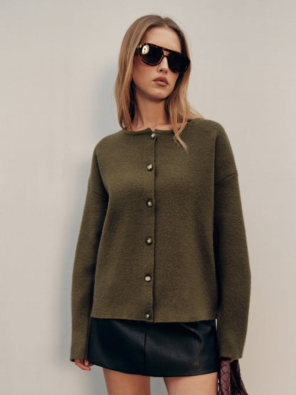 Button-Front Knit Cardigan with Scarf Detail