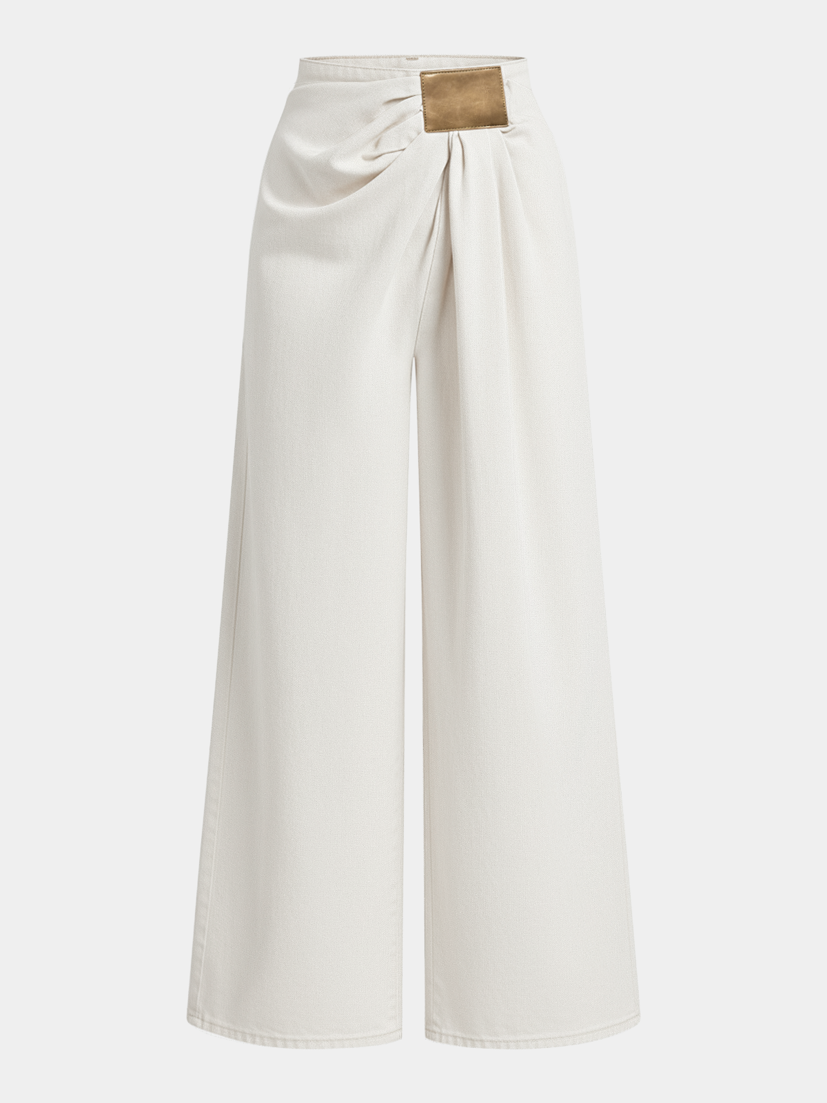 Asymmetrical Ruched Denim Wide-Leg Pants